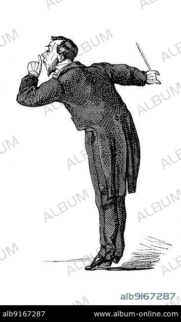 Conductor, various movements while conducting an orchestra, Historic, digitally restored reproduction of a 19th century original, exact original date unknown.