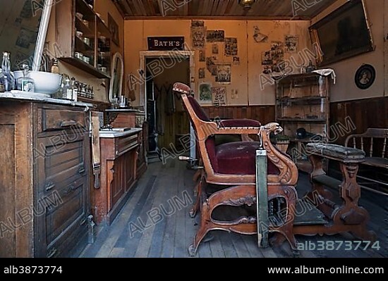 Old hairdressing salon, Wild West open-air museum, Nevada City Museum, former gold mining town, Ghost Town, Montana Province, USA, North America.
