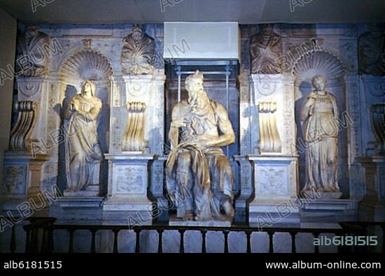 MIGUEL ANGEL. MOISES - ESCULTURA CENTRAL DE LA TUMBA DEL PAPA JULIO II REALIZADA ENTRE 1513 Y 1515 - RENACIMIENTO ITALIANO.