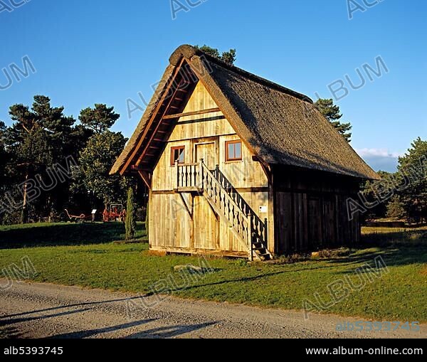 Lueneburger Heide, Lueneburg Heath storage building, built in 1814, Schaeferhof Freilichtmuseum open-air museum, Neuenkirchen, Lower Saxony, Germany, Europe.