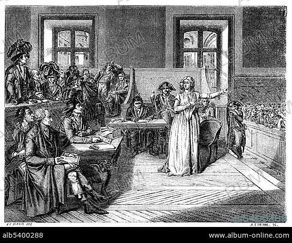 Marie Antoinette or Maria Antonia Josepha Johanna, 1755 - 1793, Queen of France, on trial, historic engraving from the Buch denkwuerdiger Frauen or book of memorable women, published by Otto Spamer, 1877.
