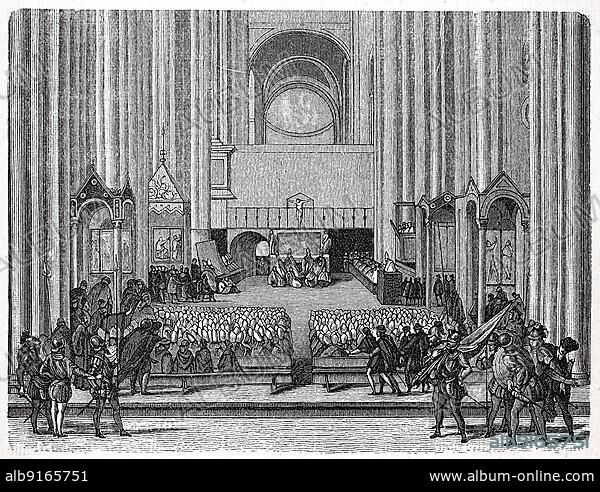 The Council of Trent, Tridentinum, counted by the Roman Catholic Church as the 19th ecumenical council, took place between 1545 and 1563 in three sessions, 25 meetings, Historical, digitally restored reproduction of a 19th century original, exact date unknown.