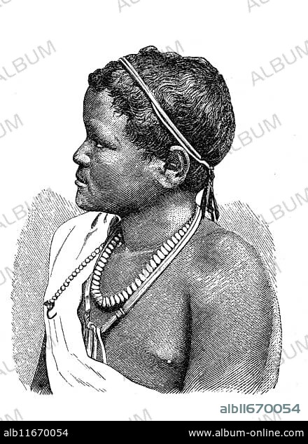 Man from the Oromo tribe, Gallas, an ethnic group living in Ethiopia and northern Kenya, Historical, digital reproduction of an original from the 19th century.