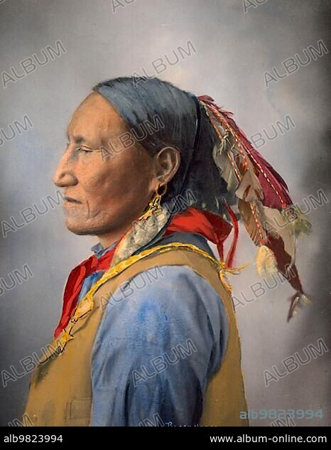 Indian; Black Horse; Chief of the Comanche; Arapahoe; after a picture by F.A.Rinehart; 1899; Arapaho or Arapahoe are an Indian people of North America and belonged as nomadic Plains Indians to the cultural area of the Prairies and Plains; Historic; digitally restored reproduction of an original from that time.