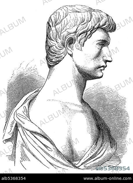 Historical drawing from the 19th Century, portrait of Marcus Junius Brutus, 85-42 BC, Roman politician of the late Roman Republic and one of the murderers of Gaius Julius Caesar.