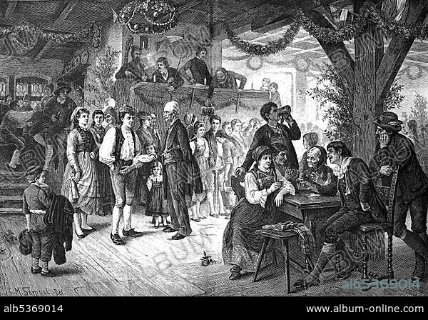 Dance break at a Kirchweih event in Bavaria, historical illustration, 1880, Germany, Europe.