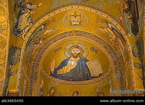 Christ Pantocrator in the Palatine Chapel, Cappella Palatina, Palazzo Reale, Palermo, Sicily, Italy, Europe.