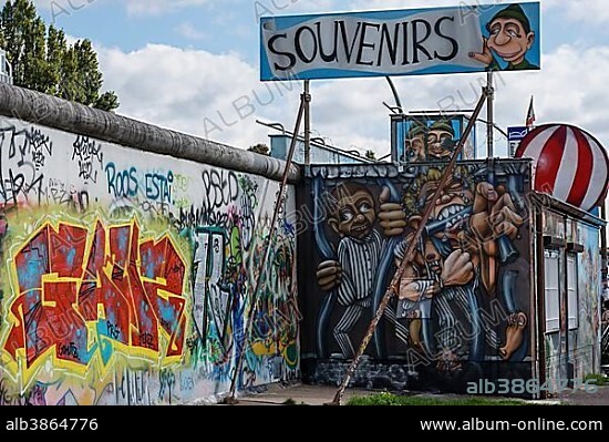 Souvenir shop at the East Side Gallery Monument, Friedrichshain, Berlin, Germany, Europe.
