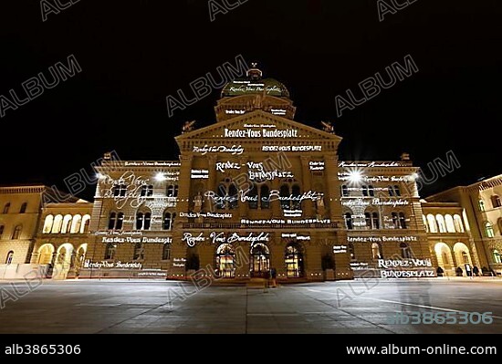 Rendez-vous Bern, Bundesplatz square, light installation, canton of Bern, Switzerland, Europe.