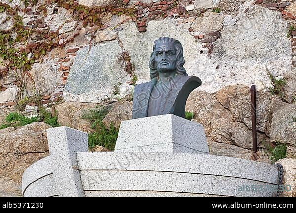 Bust of Columbus, Calvi, Corsica, France, Europe.