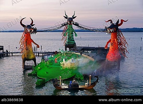 The Magic Flute by Wolfgang Amadeus Mozart, opera performance on the floating stage on Lake Constance, Bregenz Festival 2013, Bregenz, Vorarlberg, Austria, Europe.
