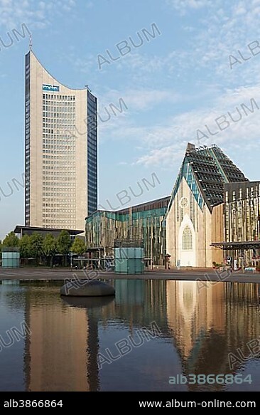 Augustusplatz, Panorama Tower, Plate of Art, City Tower, University Campus with Paulinum, Leipzig, Saxony, Germany, Europe.