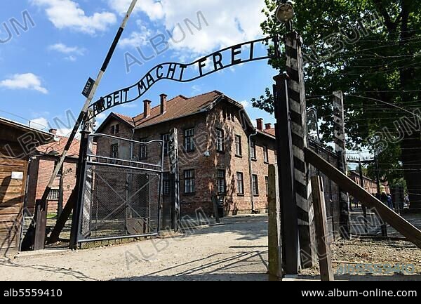 Entrance Gate, Main Camp I, Concentration Camp, Auschwitz-Birkenau, Auschwitz, Poland, Europe.