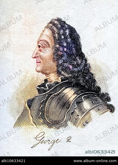 George II 1683-1760 George Augustus King of Great Britain and Ireland 1727-1760 Duke of Brunswick-Lüneburg Archchamberlain and Elector of the Holy Roman Empire from the book Crabbs Historical Dictionary from 1825, Historical, digitally restored reproduction from a 19th century original, Record date not stated.