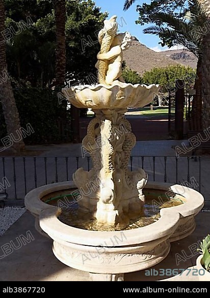 Fish Fountain, Parque la Torre park, San Sebastian, San Sebastian, La Gomera, Canary Islands, Spain, Europe.