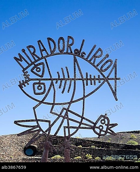 CÉSAR MANRIQUE. Metal sculpture, sign, Mirador del Rio, designed by Cesar Manrique, Lanzarote, Canary Islands, Spain, Europe.