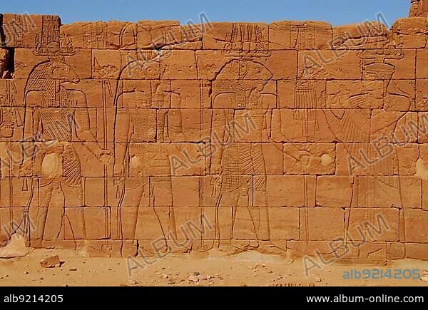 Lion Temple featuring etchings of the Lion-god Apedemak, Naga, Sudan, Africa.
