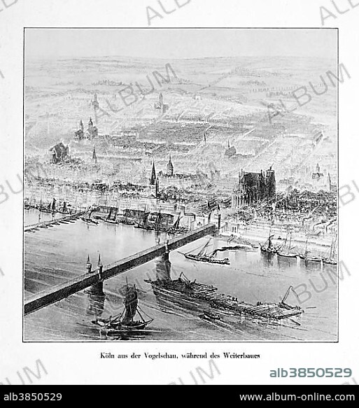 Historical engraving, Cologne Cathedral around 1850, Gothic, Historicism, UNESCO World Cultural Heritage Site, Germany, Europe.