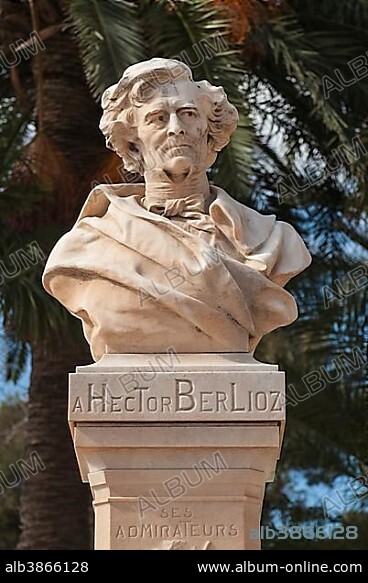 Memorial bust of Hector Berlioz, park in Monte-Carlo, Monaco, Europe.