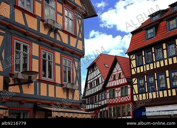 Half-timbered houses in the old town, town of Schmalkalden, Schmalkalden-Meiningen district, Thuringia, Germany, Europe.