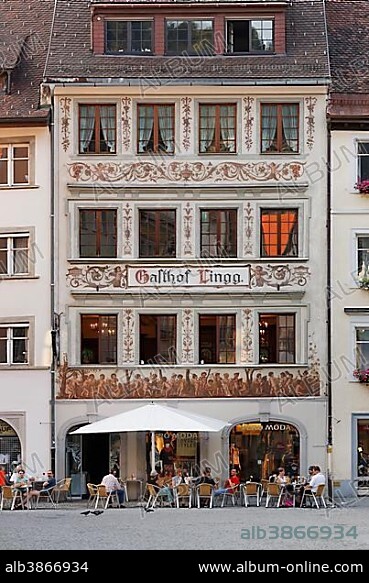 Gasthof Lingg guesthouse, historic town centre of Feldkirch, Vorarlberg, Austria, Europe.