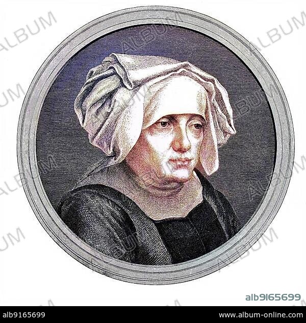 Margarethe Luther, née Lindemann, 1459 to 1531, mother of Martin Luther, historical woodcut, circa 1870, digitally restored reproduction of a 19th century original, exact original date unknown, coloured.