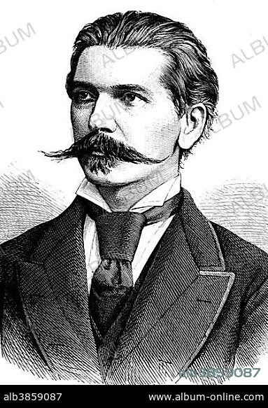 Benjámin von Kállay, also known as Béni Kállay de Nagy-Kálló, 1839 - 1903, an Austro-Hungarian politician, Austro-Hungarian Finance Minister and governor of Bosnia and Herzegovina from 4th June 1882 until his death, historical engraving, about 1889.