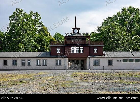 Entrance to KZ Buchenwald, Concentration Camp Memorial on the Ettersberg, Weimar, Thuringia, Germany, Europe.
