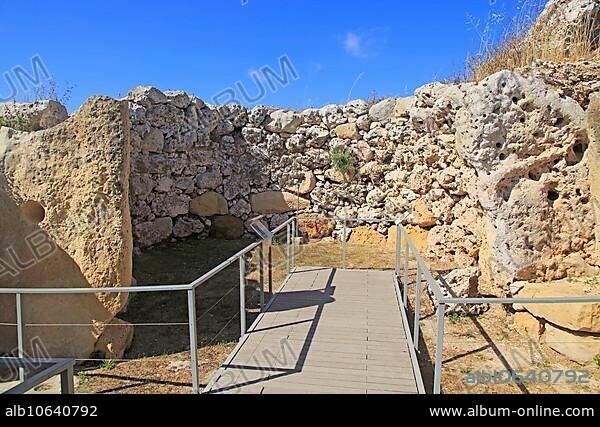 Ggantija neolithic megalithic 5500 years old prehistoric temple complex site Gozo, Malta, Europe.
