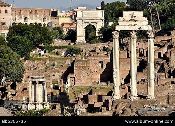 Temple of Vesta, Arch of Titus, Temple of Castor and Pollux, Forum Romanum, Roman Forum, Rome, Lazio, Italy, EuropeEurope, Europe.