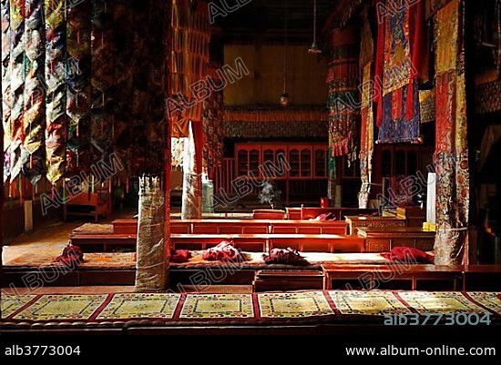 Monks' cowls in Traduk monastery, Tsetang, Tibet, China, Asia.