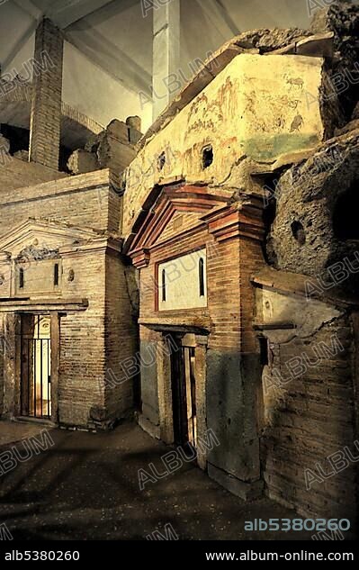 Roman mausoleums in the Catacombs of San Sebastiano, Via Appia Antica, Rome, Lazio, Italy, Europe.