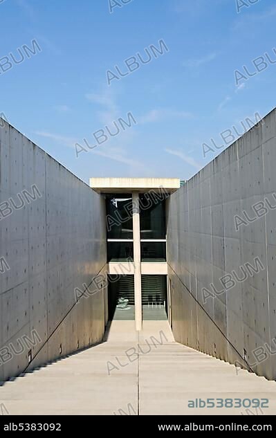 Modern architecture, stairs, concrete, former missile base, art museum, Langen Foundation, architect Tadao Ando, Hombroich, Kreis Neuss district, North Rhine-Westphalia, Germany, Europe.