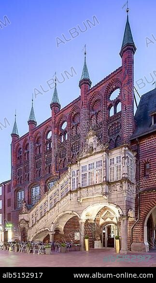 Historical town hall, Neues Gemach, Renaissance staircase, Breite Straße, Lübeck, Schleswig-Holstein, Germany, Europe.