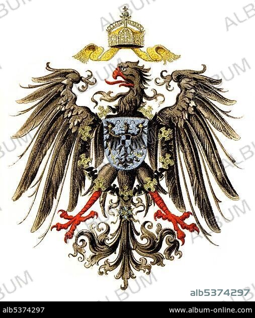 Historical graphic representation, coat of arms, German imperial eagle, imperial symbols of the German Empire from 1888 to 1918, 19th Century, from Meyers Konversations-Lexikon encyclopaedia, 1890.