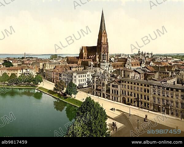 City of Schwerin in Mecklenburg-Western Pomerania; c. 1890; Germany; Historical; digitally restored reproduction from a 19th century original; Europe.
