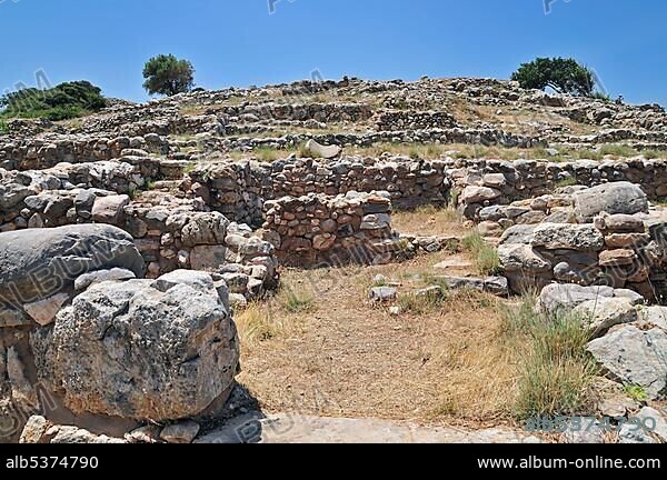 Ancient Ruins of Gournia, historic Minoan settlement now used as an archaeological site, Eastern Crete, Crete, Greece, Europe.