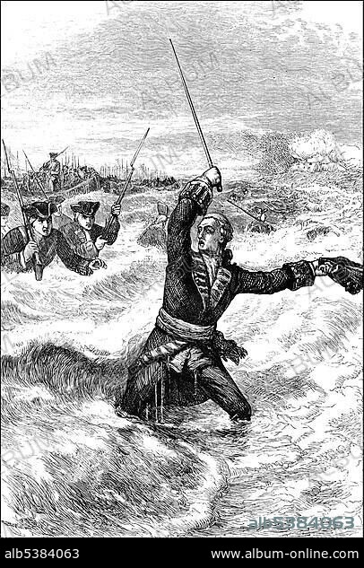 Historical scene, US-American history, 18th century, James Wolfe, 1727 - 1759, British General in the Battle of Louisburg in 1758.