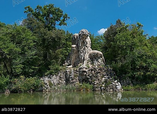 Sculpture of the Apennines made of rock, lava and brick by Giambologna, also Giovanni da Bologna, Villa di Pratolino, Demidoff Park, Pratolino, Vaglia municipality, Tuscany, Italy, Europe.