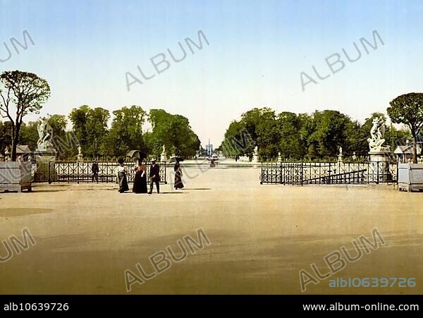 The Tuileries and the Champs Elysees, Paris, France, Historical, c. 1900, digitally restored reproduction from a 19th century original, Europe.
