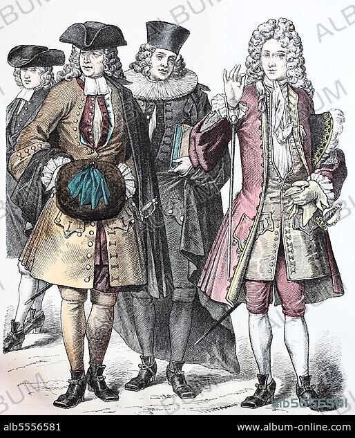 Folk traditional costume, clothing, history of costumes, student, burgher, councillor, squire, Switzerland, beginning of the 18th century, digitally restored reproduction of a 19th century original, exact date unknown, Europe.
