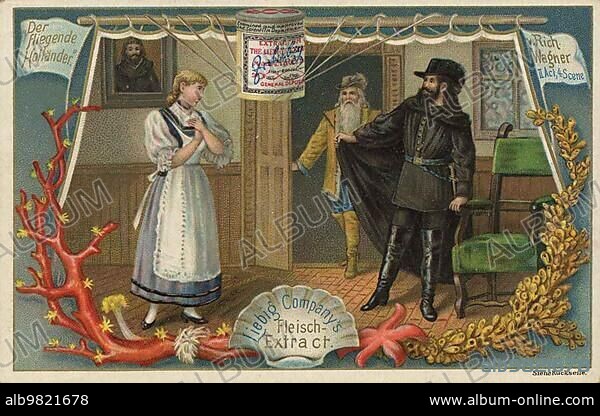 The Flying Dutchman by Richard Wagner; digitally restored reproduction of a public domain collector's picture from ca 1900; Liebig picture series Opernszenen III; (1893).