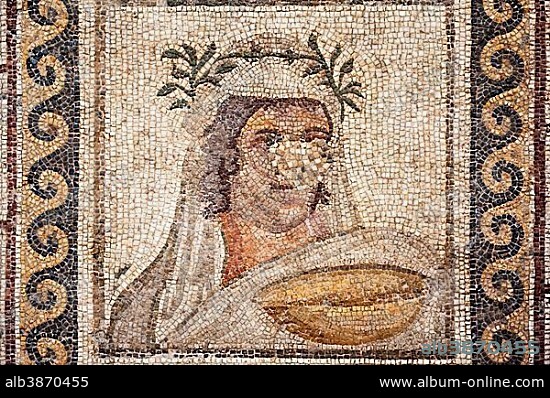 Narcissus mosaic from Daphne or Harbiye, 2nd cent. A.C., Hatay Archaeology Museum, Antakya, Hatay Province, Turkey, Asia.
