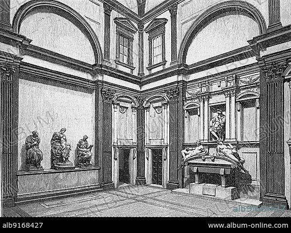 The Sacristy in the Church of San Lorenzo in Florence in 1880, Italy, Historic, digitally restored reproduction of a 19th century original, Europe.