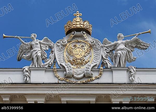 Sculptural decoration of the emperor part of the Hofburg, view from the Josefsplatz, Vienna, Austria, Europe.