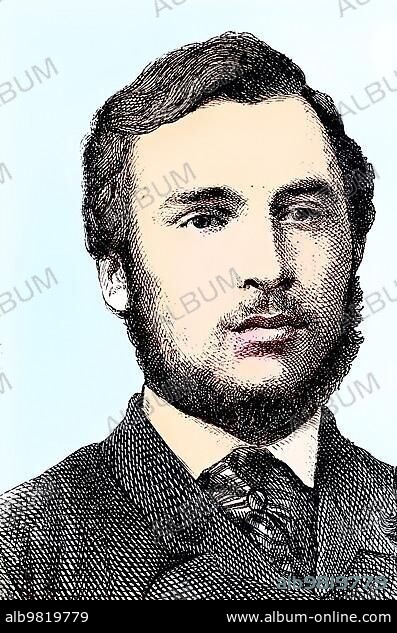 Ricciotti Garibaldi; 1847-1924; Italian freedom fighter; son of Giuseppe Garibaldi and Anita Garibaldi; historical engraving; c. 1869; Historic; digitally restored reproduction from a 19th century original; coloured; exact date unknown.