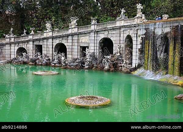 Aeolus Fountain in the Castle Park, Royal Palace of Caserta, Palazzo Reale di Caserta, Reggia di Caserta, one of the largest castles in Europe, Unesco World Heritage Site, near Naples, Campania, Italy, Europe.