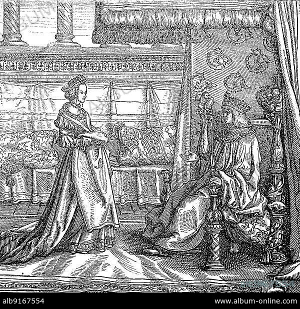 Cultural state in the late 15th and early 16th century, princely room, Fürstenzimmer, after a woodcut by Hans Burgmeier in the Weiß-Kunig, Historic, digitally restored reproduction of an original 19th century master, exact original date unknown.