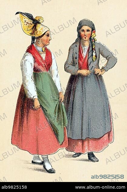 Traditional traditional costume of the peasants in Styria around 1860; Austria; Historical; digitally restored reproduction from a 19th century original; Europe.
