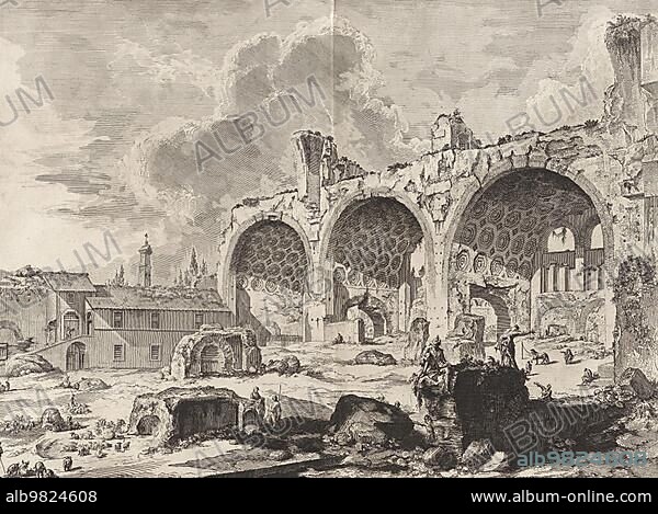 Ancient Rome; View of the remains of the dining hall of Nero's Golden House; commonly called the Temple of Peace; actually the Basilica of Maxentius and Constantine; 1760; Italy; Historic; digitally restored reproduction from an original of the period; Europe.
